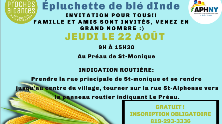 APHNY organise une épluchette de blé d'inde à Sainte-Monique
