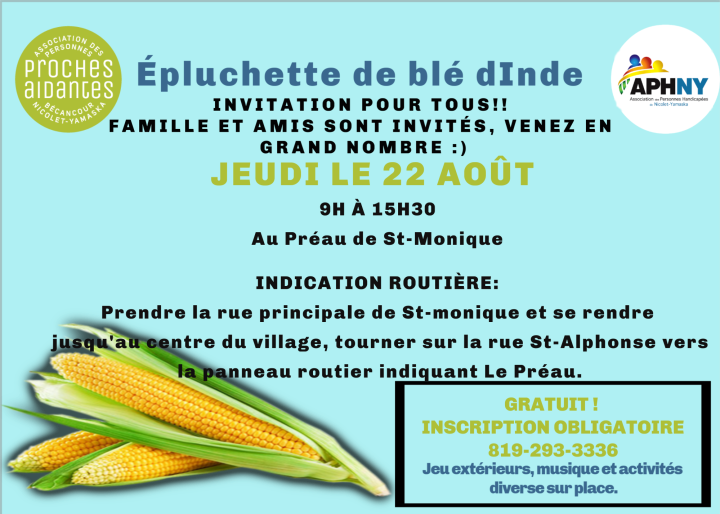 APHNY organise une épluchette de blé d'inde à Sainte-Monique